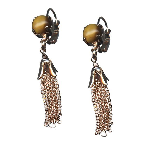 Mariana Earrings Luxurious Gold Tiger Eye Mineral Austrian Crystals My Treasures Coll.