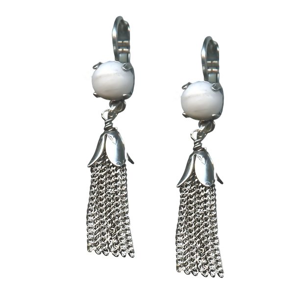 Mariana Earrings Simply Elegant White Howlite Mineral Austrian Crystals My Treasures Coll.