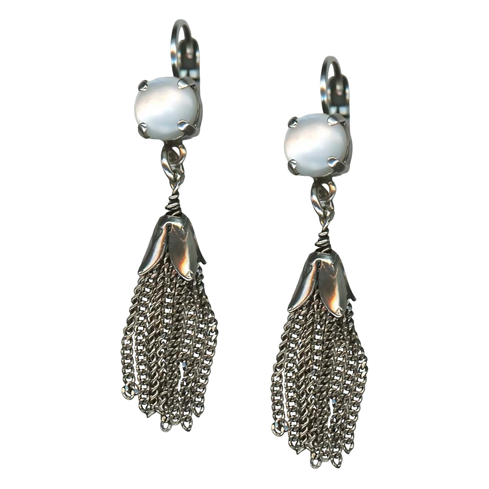 E-1098-7-M87-SP6 (1) Earrings By Mariana Woman Chic Tassel White Shell Mineral - Image 1