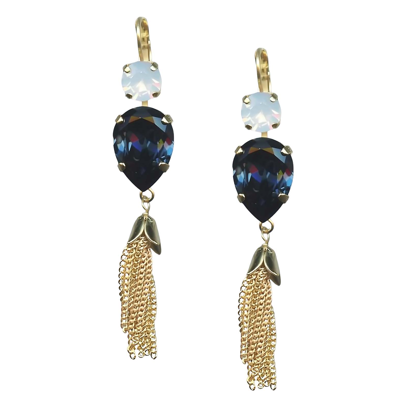 E-1098-8-1069-YG6 (1) Mariana Earrings Glamorous Montana Blue & White Opal Austrian Crystals Mood Indigo Songbook Coll. - Image 1