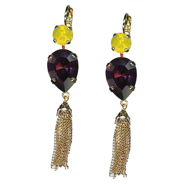 Mariana Earrings Elegant Dark Purple & Yellow Opal Austrian Crystals Winter Wonderland Holiday Lights Coll.