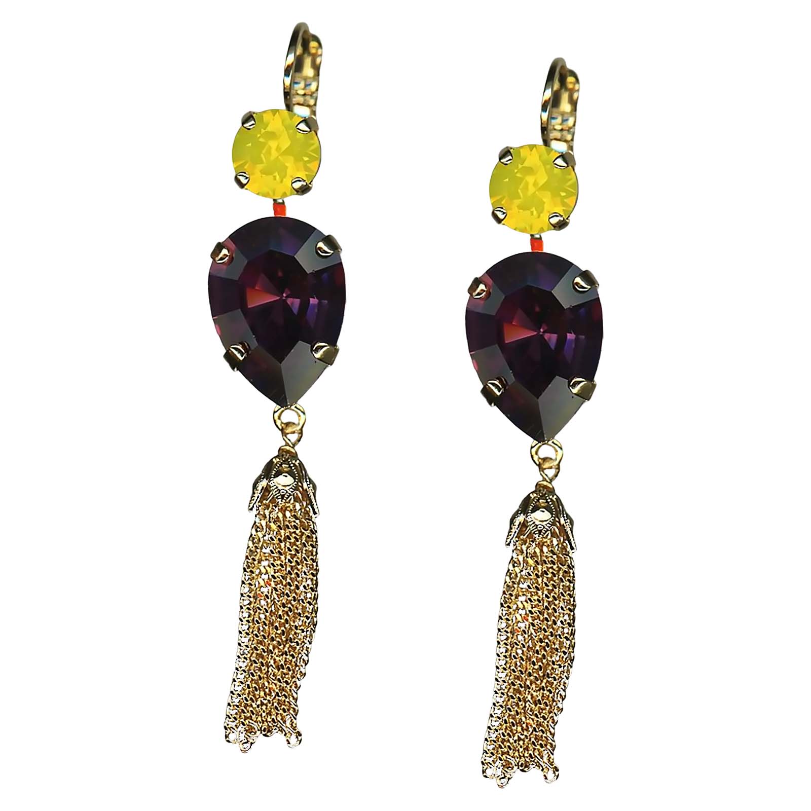 E-1098-8-1116-YG6 (1) Mariana Earrings Elegant Dark Purple & Yellow Opal Austrian Crystals Winter Wonderland Holiday Lights Coll. - Image 1