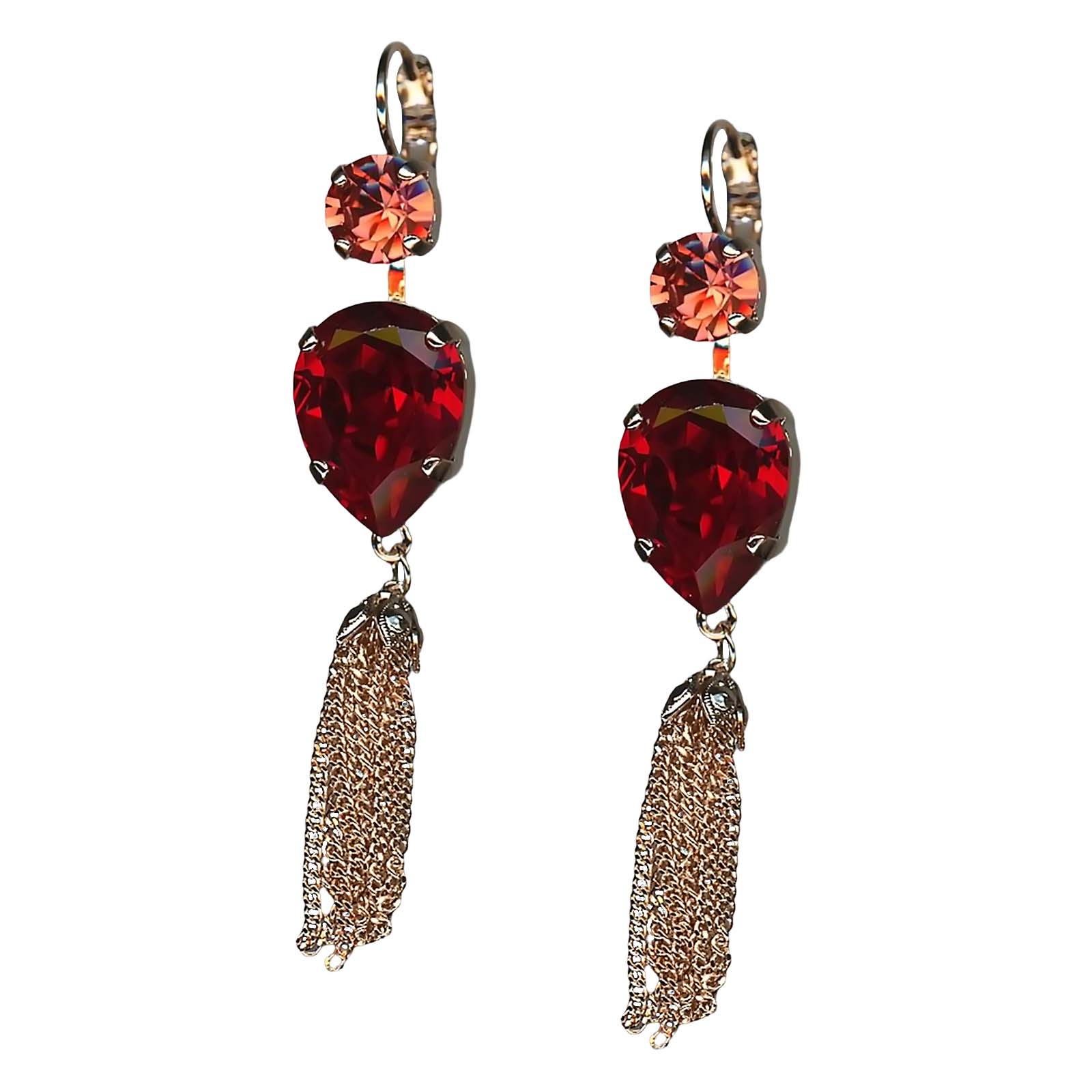 E-1098-8-2140-RG6 (1) Mariana Earrings Classy Siam & Rose Peach Austrian Crystals Firefly Natures Coll. - Image 1