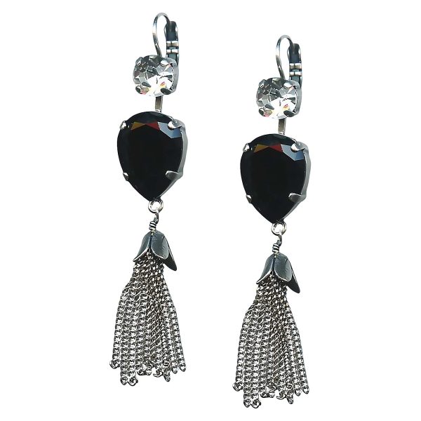 Mariana Earrings Beautiful Jet Black & Clear Austrian Crystals Checkmate Cocktail Hour Coll.