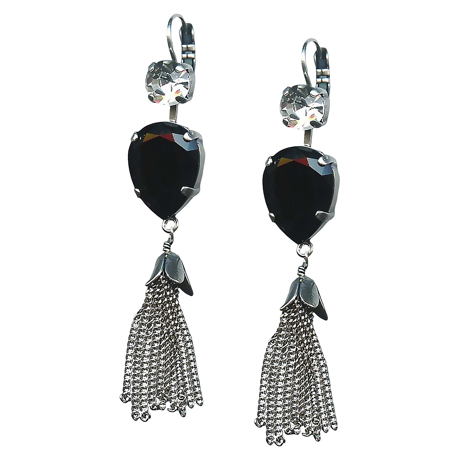 E-1098-8-280-1-SP6 (1) Mariana Earrings Beautiful Jet Black & Clear Austrian Crystals Checkmate Cocktail Hour Coll. - Image 1