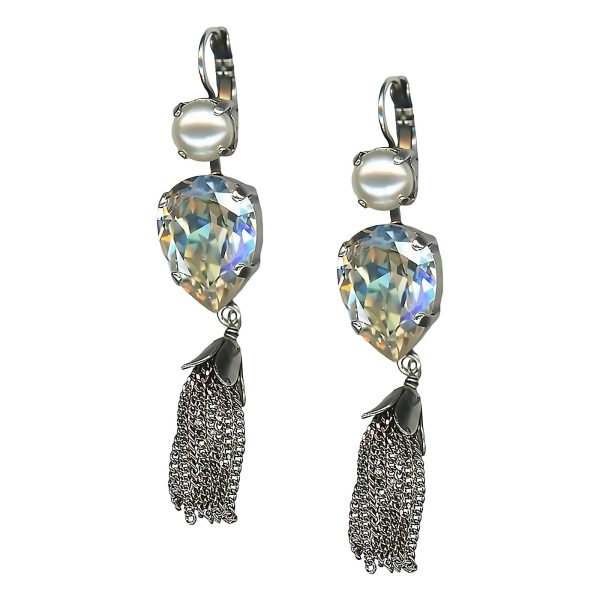 Mariana Earrings Timeless Cream Pearl & Moonlight Austrian Crystals Barbados Caribbean Life Coll.
