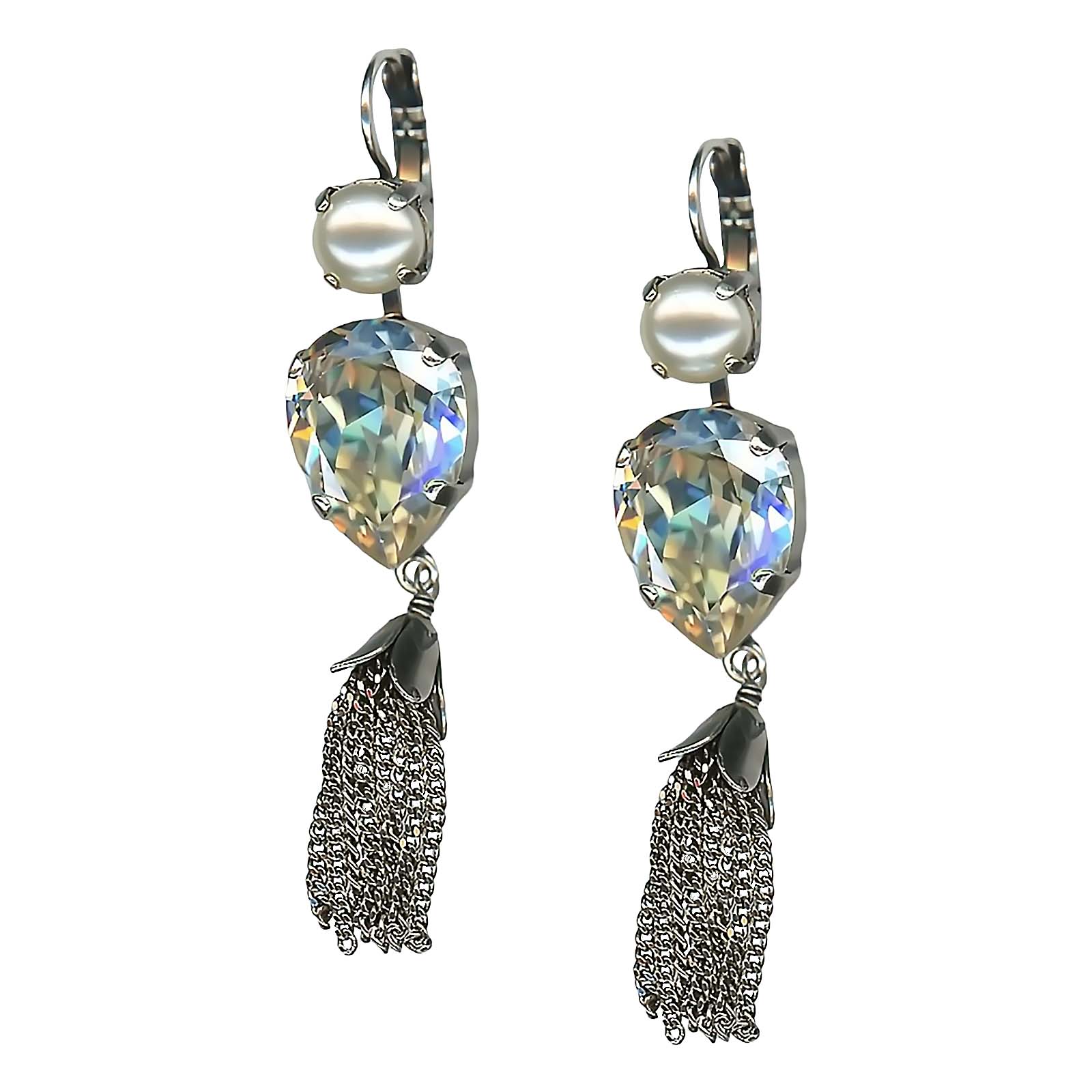 E-1098-8-3911-SP6 (1) Mariana Earrings Timeless Cream Pearl & Moonlight Austrian Crystals Barbados Caribbean Life Coll. - Image 1
