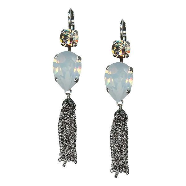 Mariana Earrings Simply Elegant White Opal & Golden Shadow Austrian Crystals My Treasures Coll.