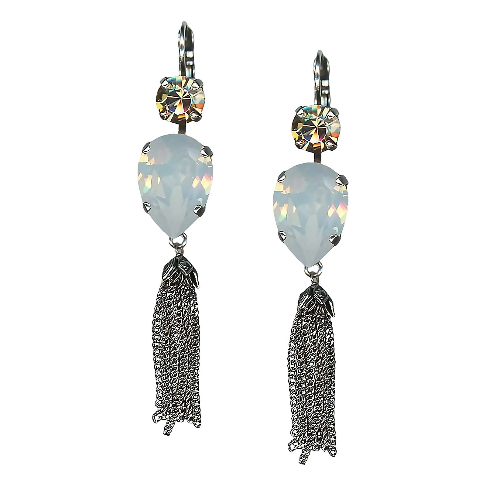 E-1098-8-777-SP6 (1) Mariana Earrings Simply Elegant White Opal & Golden Shadow Austrian Crystals My Treasures Coll. - Image 1