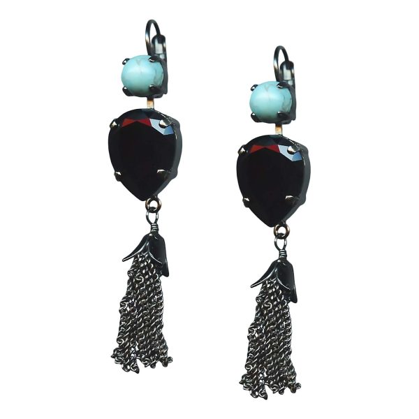 Mariana Earrings Luxurious Turq Mineral & Jet Black Austrian Crystals Zanzibar Africa Coll.