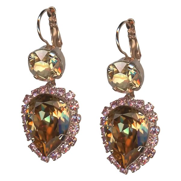 Mariana Earrings Simply Elegant Crystal Golden Shadow, Lt Rose & Lt Smoked Topaz Austrian Crystals Winter Wonderland Coll.