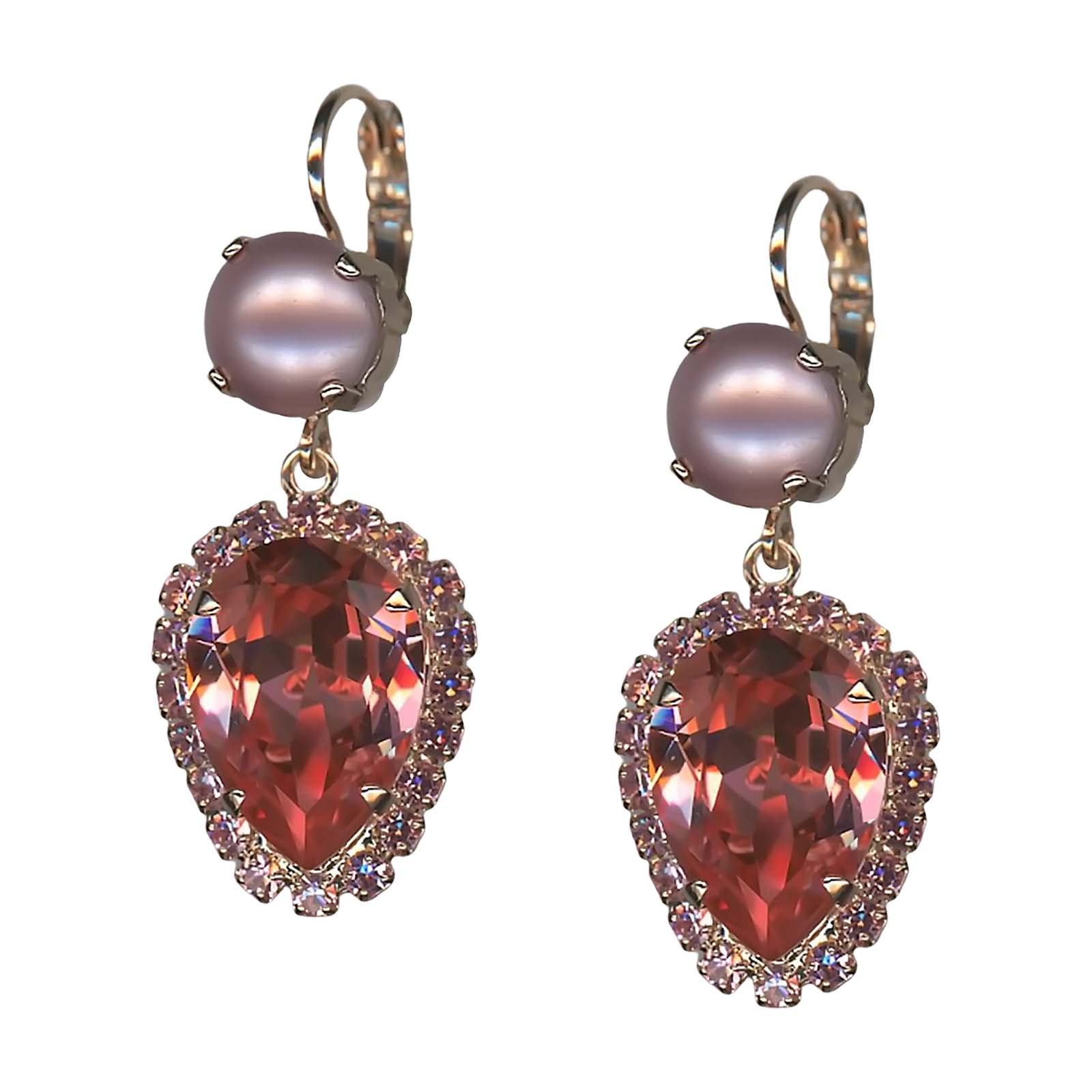 E-1098-9-1129-RG6 (1) Mariana Earrings Sophisticated Pink Pearl, Rose Peach, & Lt Rose Austrian Crystals Love Joy Of Life Coll - Image 1