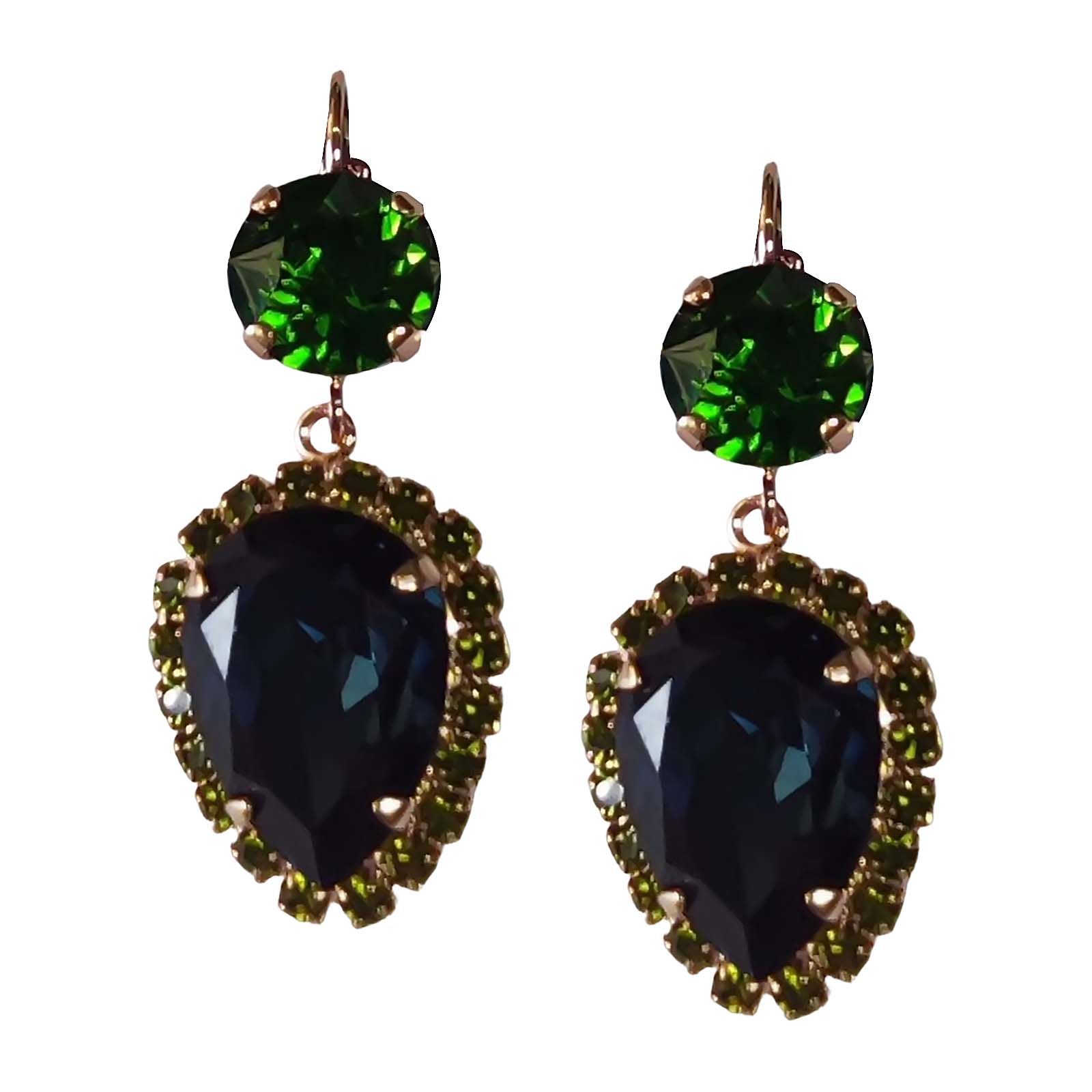 E-1098-9-1133-RG6 (1) Earrings By Mariana Winter 2021 Coll. Stunning Emerald and Montana Blue Swarovski Crystals - Image 1