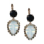 Mariana Earrings Gorgeous Jet, White Opal, & Golden Shadow Austrian Crystals French Silk The Sweet Life Coll.