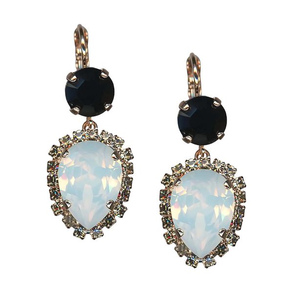 Mariana Earrings Gorgeous Jet, White Opal, & Golden Shadow Austrian Crystals French Silk The Sweet Life Coll.