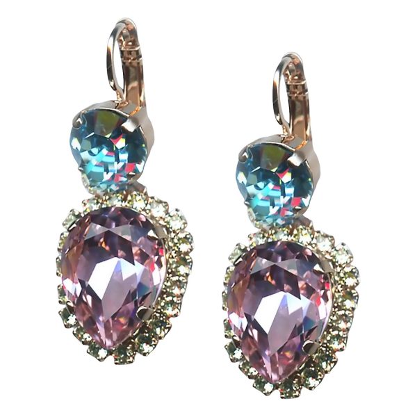 Mariana Earrings Glitzy Lt Rose, Aquamarine & Jonquil Austrian Crystals Spring Flowers Nature Coll.
