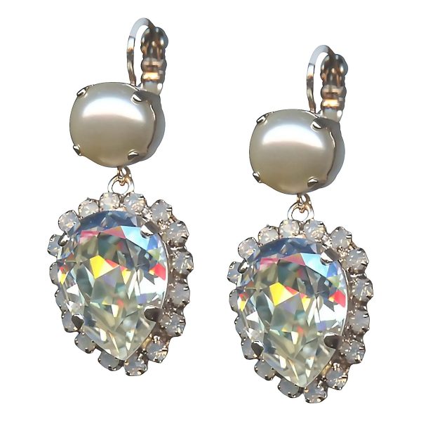 Mariana Earrings Beautiful Cream Pearl, Clear, & White Opal Austrian Crystals Caribbean Life Coll.