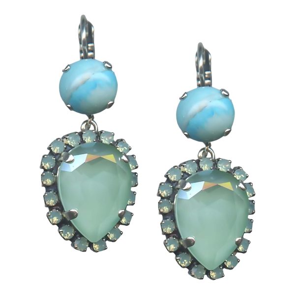 Mariana Earrings Elegant Howlite Chinese Turq Mineral & Powder Green  Austrian Crystals Caribbean Life Coll.
