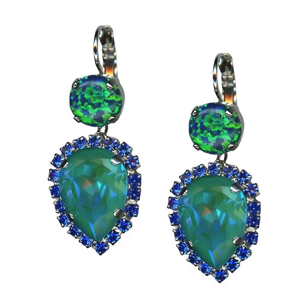 Mariana Earrings Sophisticated Green Tourmaline SO Mineral, Sapphire, & Laguna Delite Austrian Crystals Serenity Joy Of Life Coll.