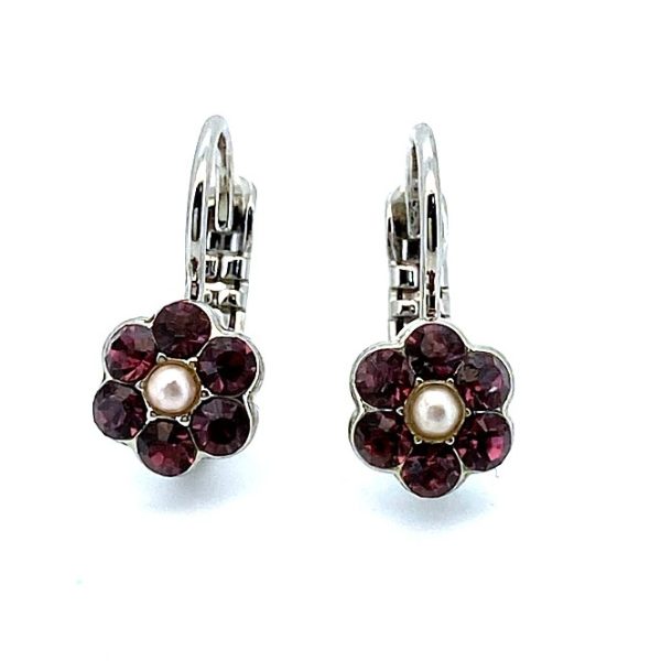 Mariana Earrings Take My Breath Away Coll. Dainty Floral Amethyst & Pearl Austrian Crystals