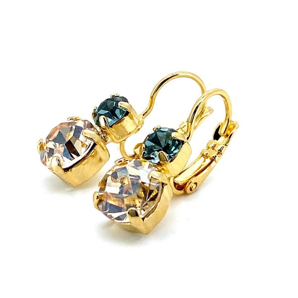 Mariana Earrings Champagne & Pale Blue Austrian Crystal Moon drops Cocktail Hour Coll. Yellow Gold
