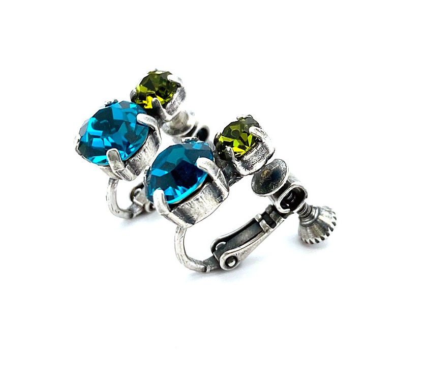 E-1190-228229-SP5 (2) Earrings By Mariana Woman Beautiful Blue Zircon and Olivine Swarovski Crystals - Image 1