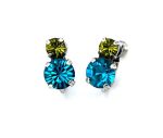 Earrings By Mariana Woman Beautiful Blue Zircon and Olivine Swarovski Crystals - Image 2