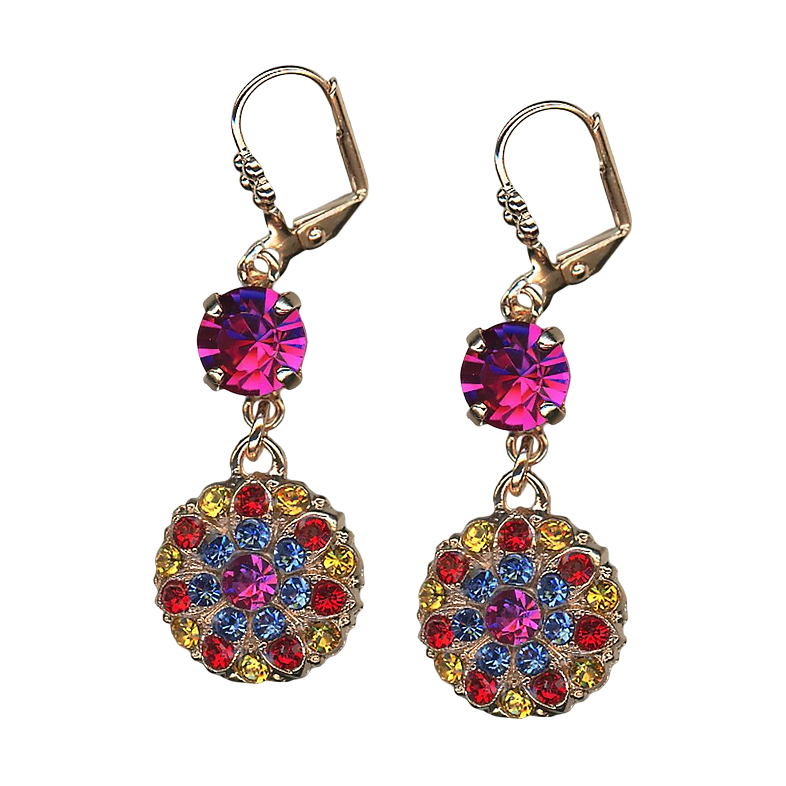 E-1212-1-1037-RG1(1) Mariana Earrings Sassy Fuchsia, Siam, Topaz, & Sapphire Austrian Crystals Fantasy Nirvana Coll. - Image 1