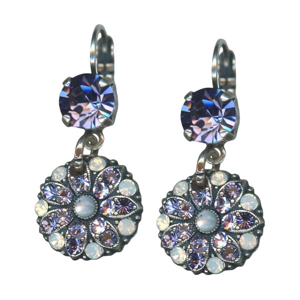 Mariana Earrings Floral in Tanzanite & White Opal Austrian Crystals Purple Rain Cocktail Hour Coll.