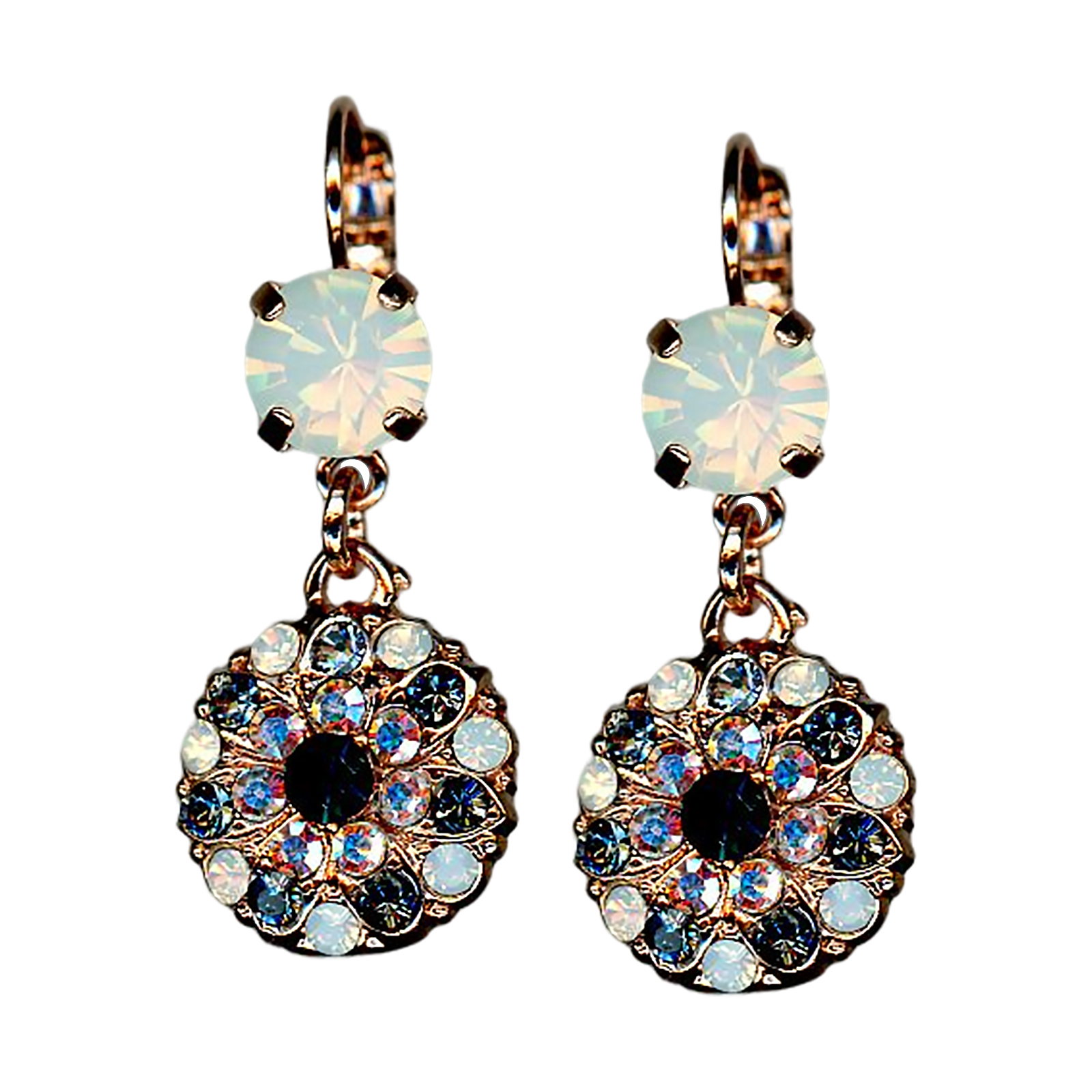 E-1212-1-1069-RG6(1) Mariana Earrings Exquisite Montana Blue, White Opal, & AB Austrian Crystals Mood Indigo Songbook Coll. - Image 1