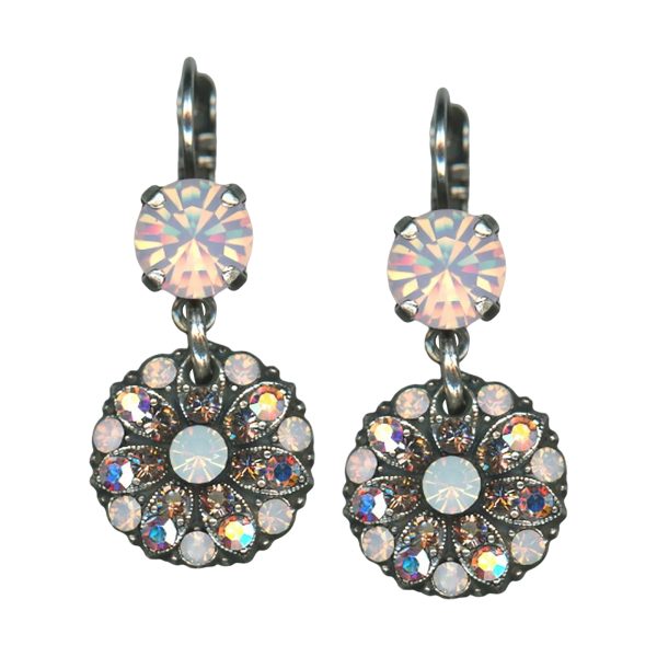 Mariana Earrings Precious Rose Opal, Smoked Topaz, AB, & White Opal Austrian Crystals Snowflake Winter Wonderland Coll.