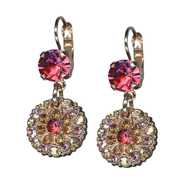 Mariana Earrings Simply Elegant Indian Pink, Lt Rose, Golden Shadow, & Topaz Austrian Crystals Twilight Mystique Winter 2019 Coll.
