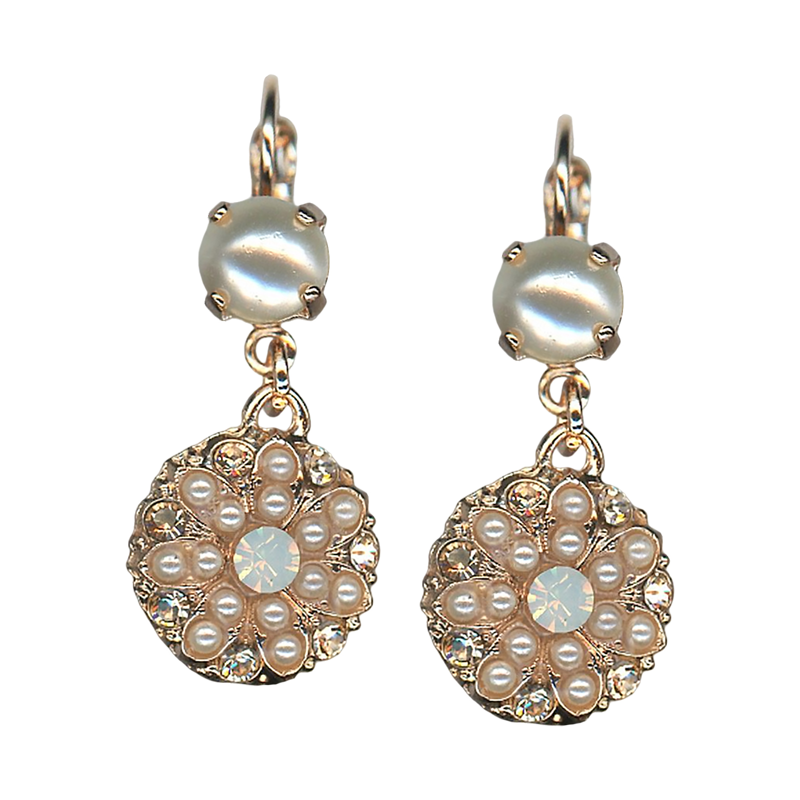 E-1212-1-1144-YG6(1) Mariana Earrings Timeless Pearl, Golden Shadow, & White Opal Austrian Crystals Meet Me in Marseille Summer 2022 Coll. - Image 1