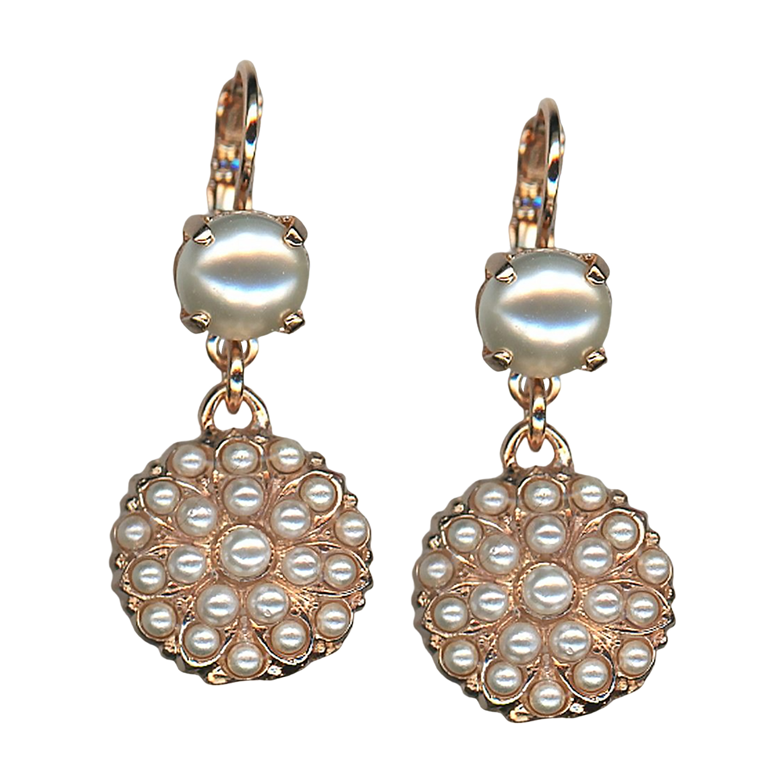 E-1212-1-139139-RG6 (1) Mariana Earrings Glamorous Cream Pearl Austrian Crystals My Treasures Coll. - Image 1