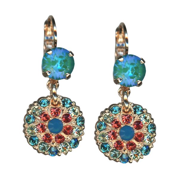 Mariana Earrings Sophisticated Caribbean Blue Opal, Laguna Delite, Padparadscha & Chrysolite Austrian Crystals Botanica Coll.