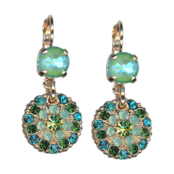 Mariana Earrings Fab Green Tourmaline, Peridot, Aqua Delite, Teal, & Pacific Opal Austrian Crystals Botanica Coll.