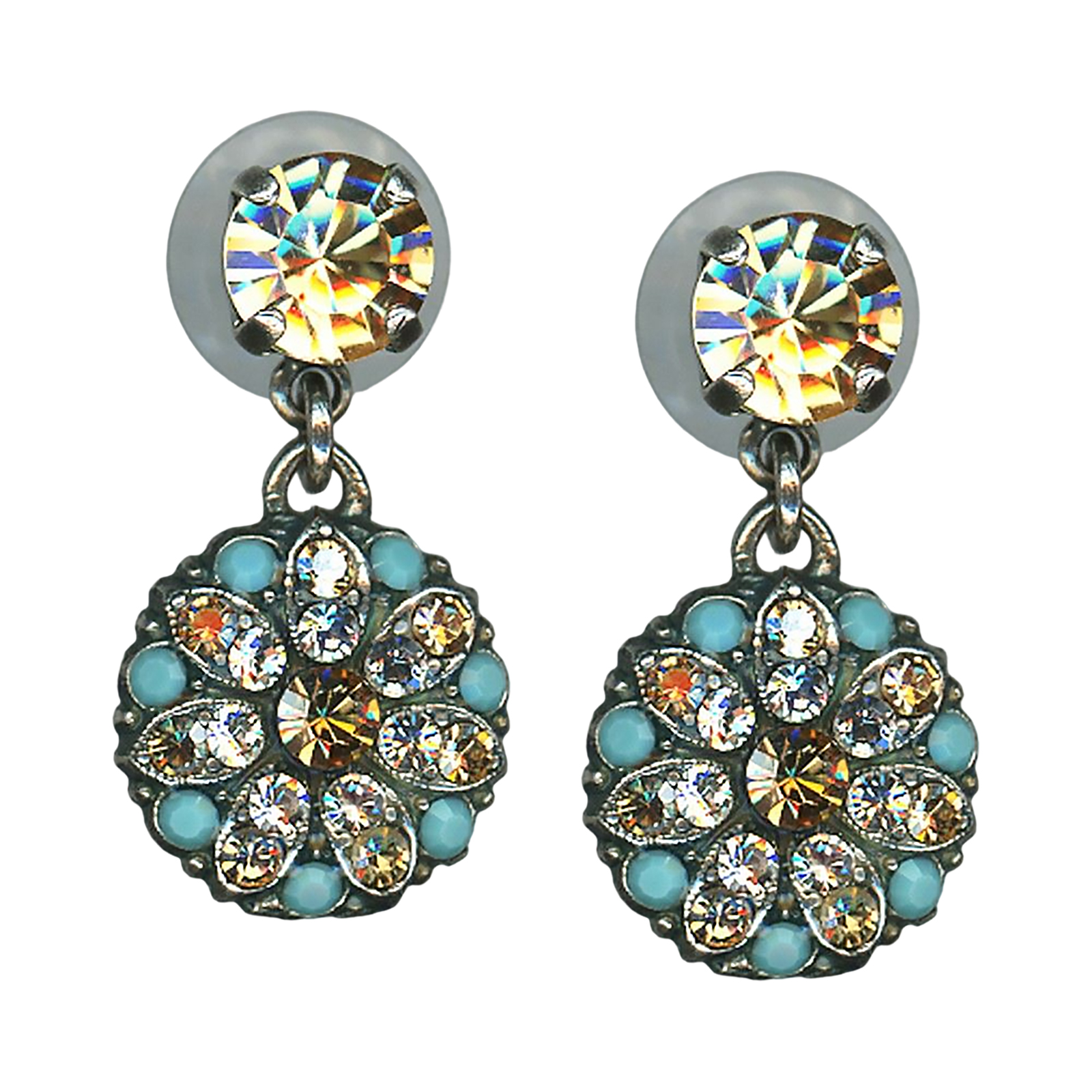 E-1212-1-216-10-SP2 (1) Mariana Earrings Beautiful Golden Shadow, Turq, & Clear Austrian Crystals My Treasures Coll. - Image 1