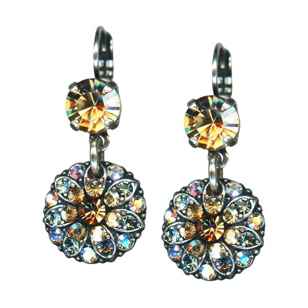 Mariana Earrings Precious Champagne, Amber, Pale Blue, & AB Austrian Crystals Moondrops Gypsy Soul Coll.