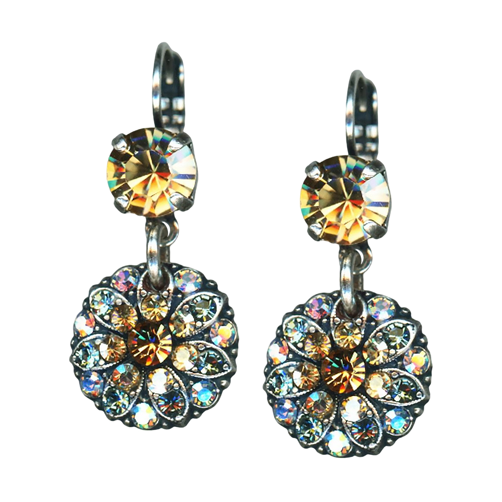 E-1212-1-216-3-SP6 (1) Mariana Earrings Precious Champagne, Amber, Pale Blue, & AB Austrian Crystals Moondrops Gypsy Soul Coll. - Image 1