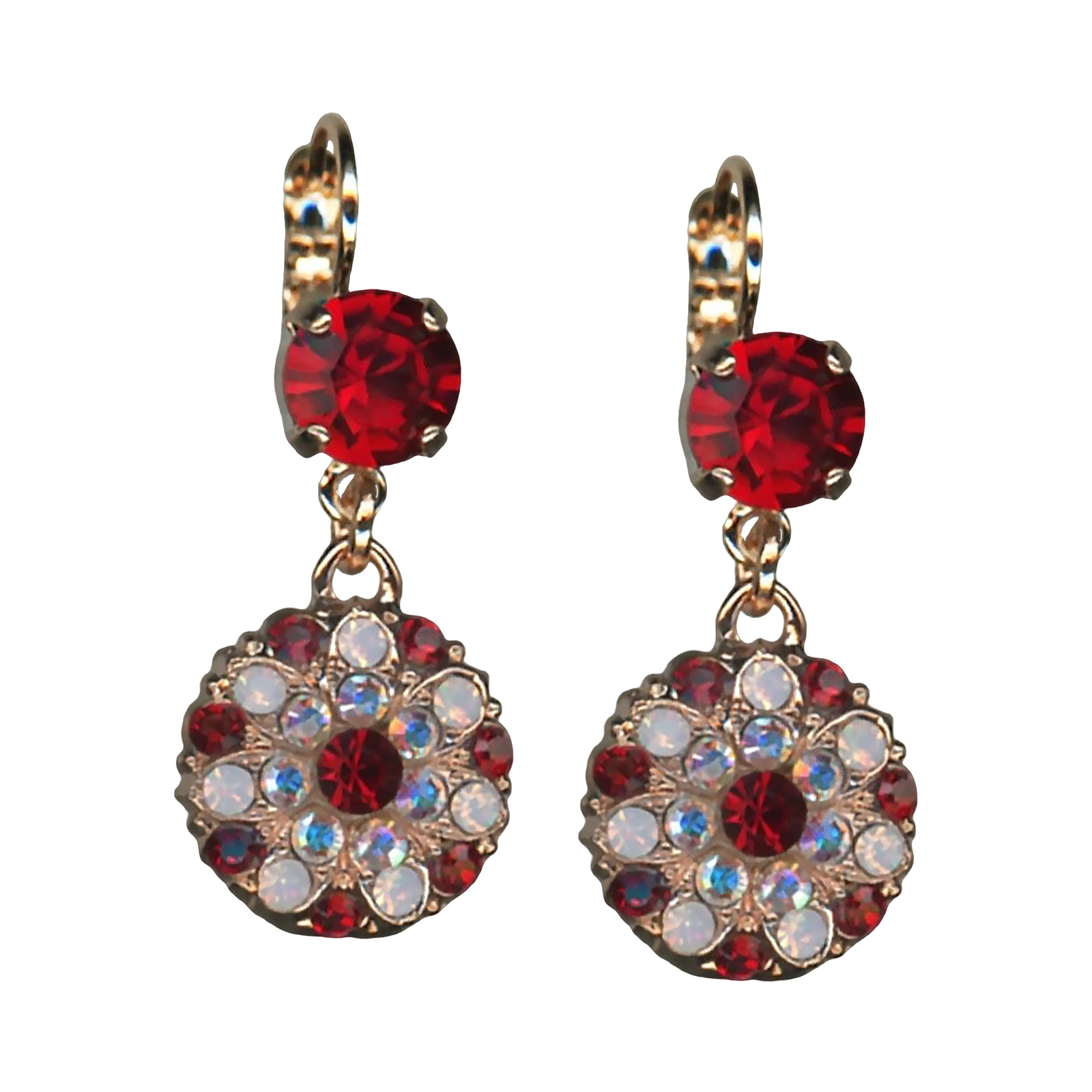 E-1212-1-2300-RG6 (1) Earrings By Mariana Woman Elegant Crimson Red and Whisper Pink Swarovski Crystals - Image 1
