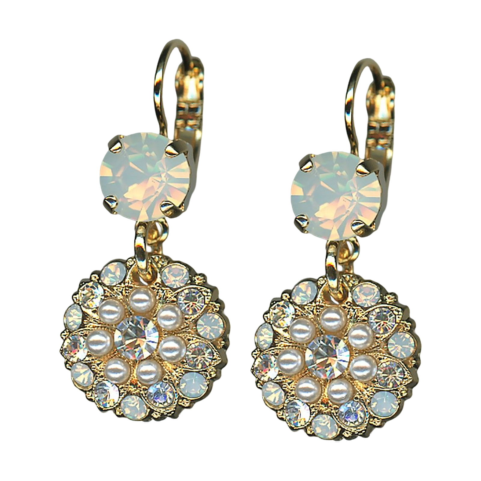 E-1212-1-2340-YG6 (1) Mariana Earrings Elegant Cream Pearl, Clear & White Opal Austrian Crystals Caribbean Life Coll. - Image 1