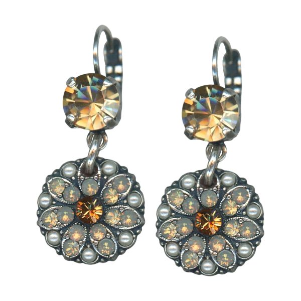 Mariana Earrings Glamorous Cream Pearl, Golden Shadow, Sand Opal, & Lt. Colorado Topaz Austrian Crystals Caribbean Life Coll.