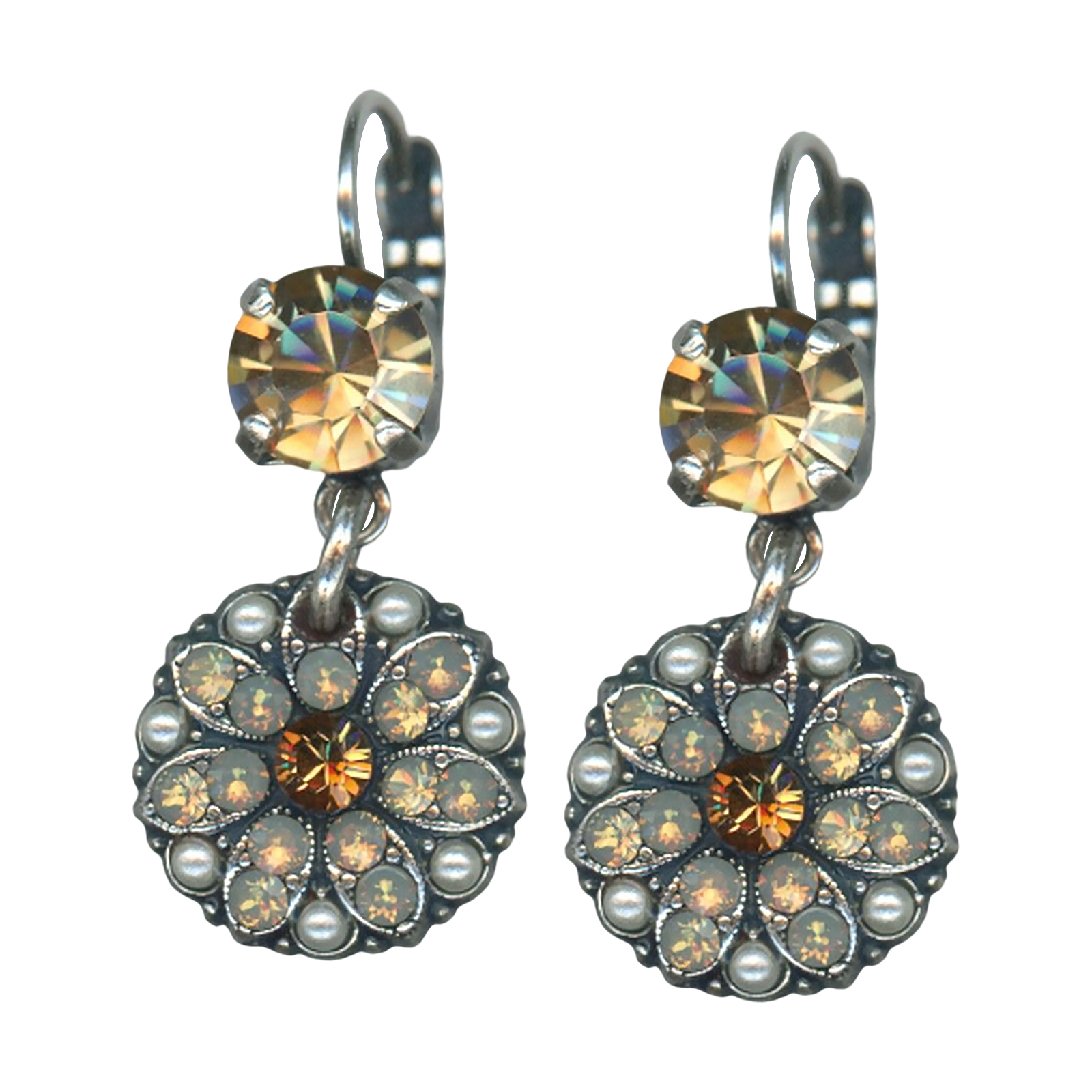 E-1212-1-3911-SP6 (1) Mariana Earrings Glamorous Cream Pearl, Golden Shadow, Sand Opal, & Lt. Colorado Topaz Austrian Crystals Caribbean Life Coll. - Image 1