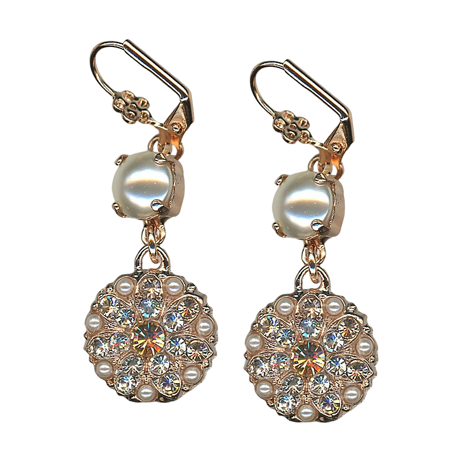 E-1212-1-39111-RG1 (1) Mariana Earrings Timeless Cream Pearl, Golden Shadow, Lt Colorado Topaz, & Clear Austrian Crystals Caribbean Life Coll. - Image 1