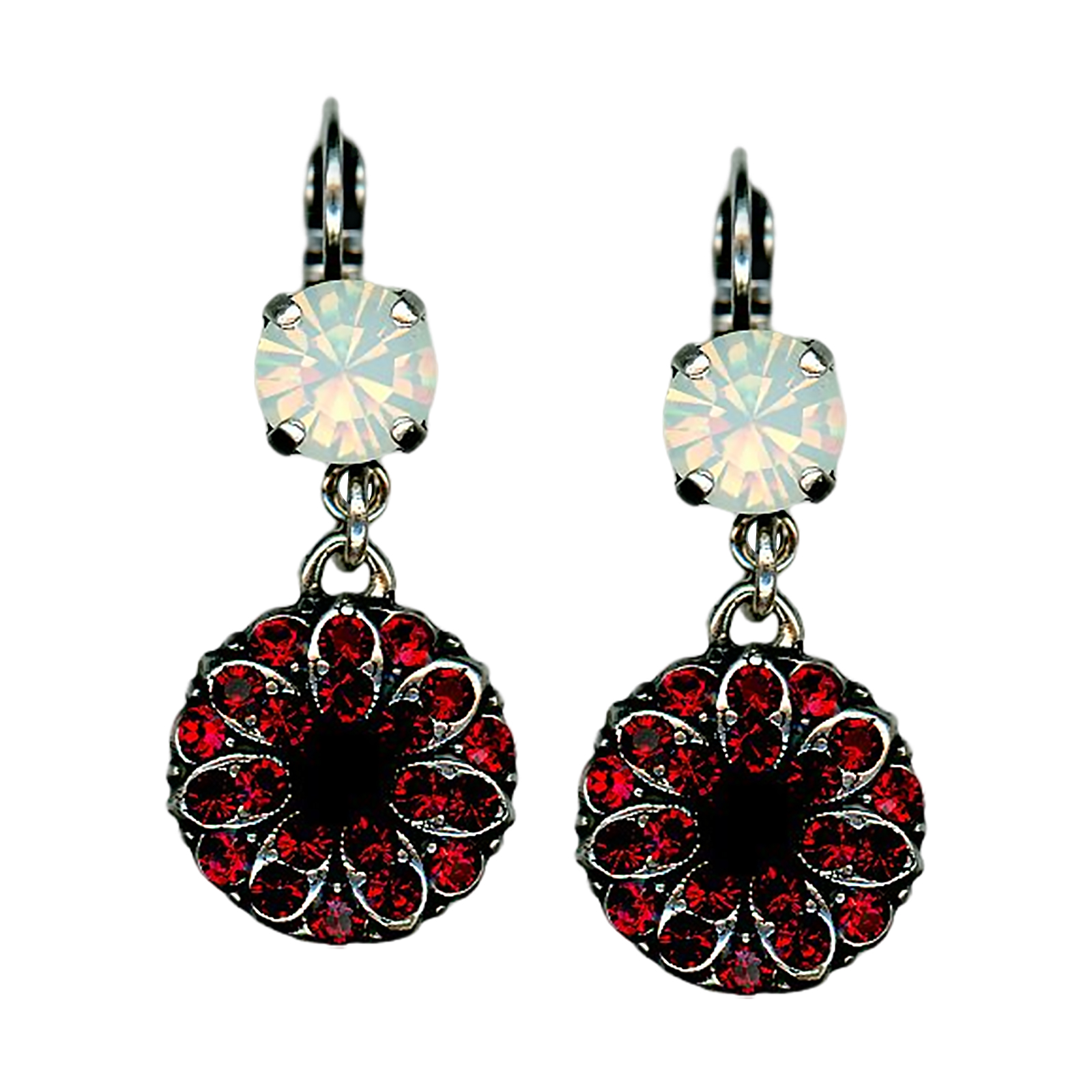 E-1212-1-501-5-SP6 (1) Mariana Earrings Classy Ruby, Jet Black, & White Opal Austrian Crystals My Treasures Coll. - Image 1