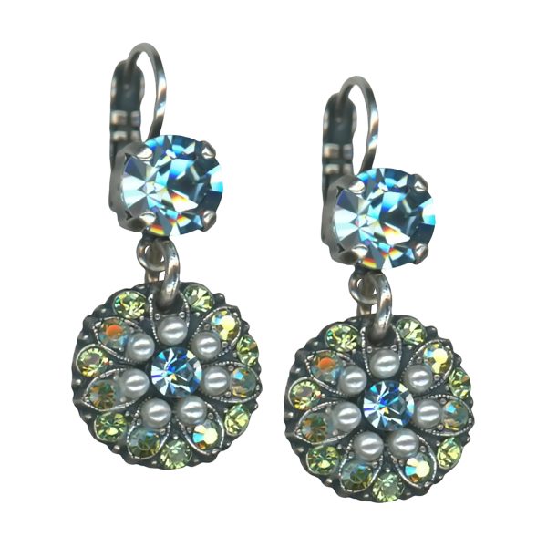 Mariana Earrings Floral Aquamarine, Chrysolite, & Pearl Austrian Crystals My Treasures Coll.