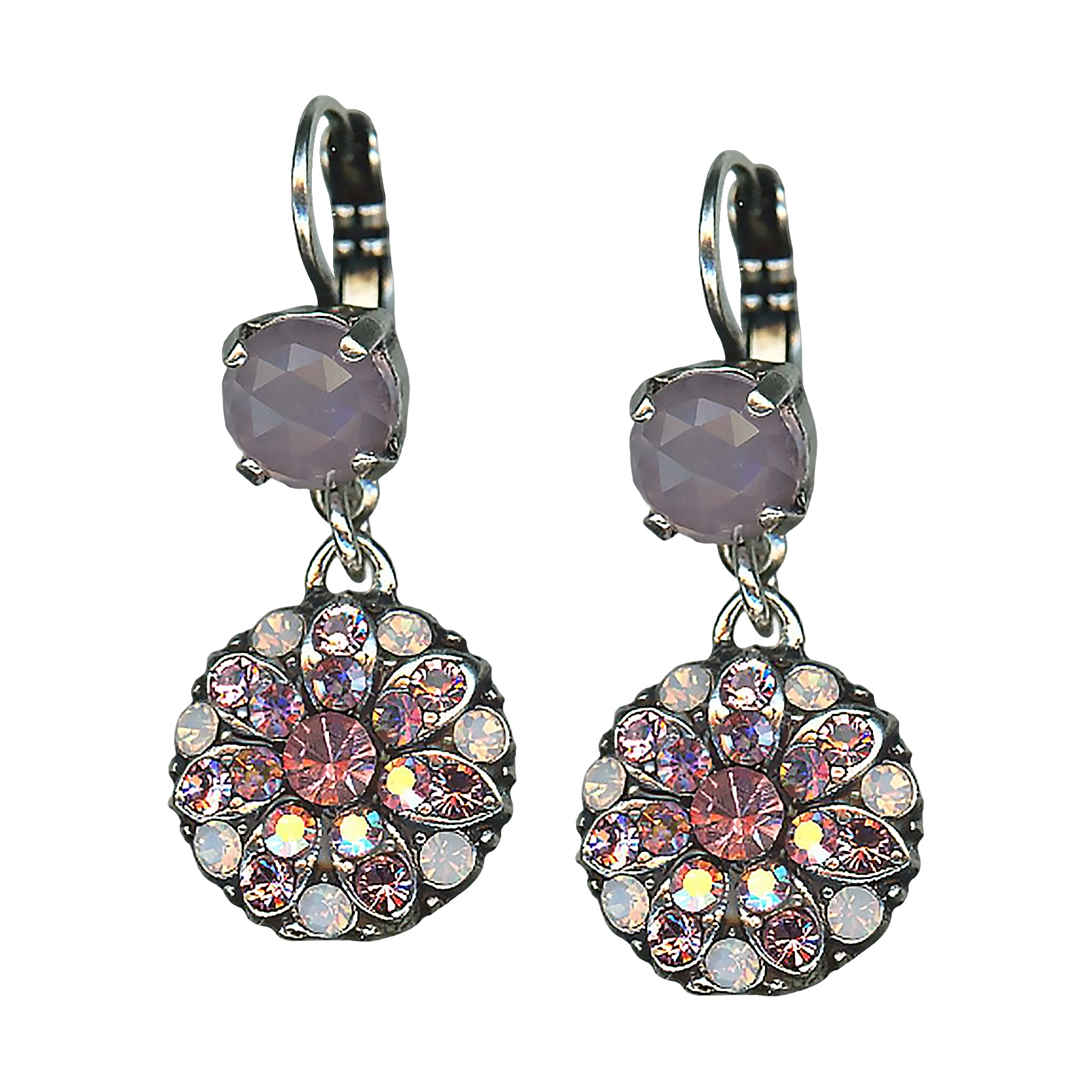 E-1212-1-M14-2-SP6 (1) Mariana Earrings Charming Rose Quartz Mineral & Lt Rose Austrian Crystals My Treasures Coll. - Image 1