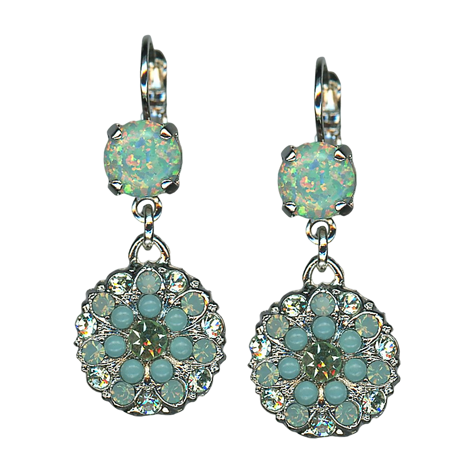 E-1212-1-M598-RO6 (1) Mariana Earrings Glitzy Moon Yellow SOP Mineral, Turq, Pacific Opal, & Chrysolite Austrian Crystals My Treasures Coll. - Image 1