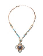 Mariana Necklace Floral in Sodalite Mineral, Turq, Golden Shadow, & White Opal Austrian Crystals My Treasures Coll. - Image 2