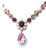 Necklace By Mariana Lovely Pink Snow Mineral and Pink Swarovski Crystals